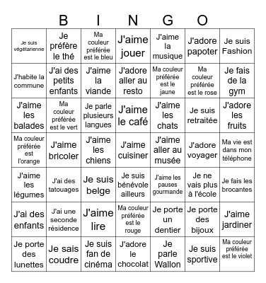 ------------ BINGO DES BENEVOLES ------------ Bingo Card