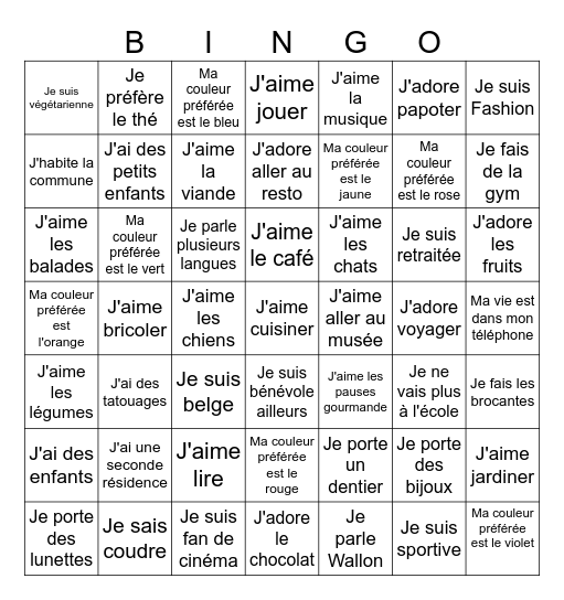 ------------ BINGO DES BENEVOLES ------------ Bingo Card