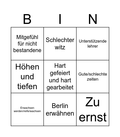 Janas Rede Bingo Card
