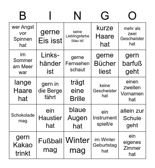 Kennenlern-Bingo Card