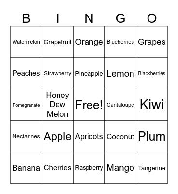 Fruits Fruits Fruits Bingo Card