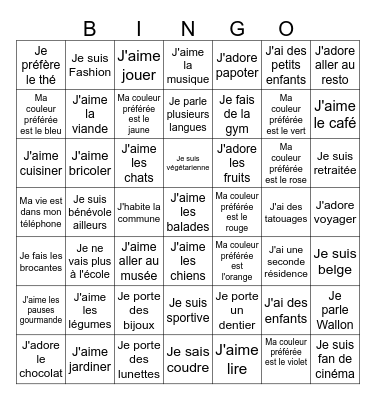 ------------ BINGO DES BENEVOLES ------------ Bingo Card
