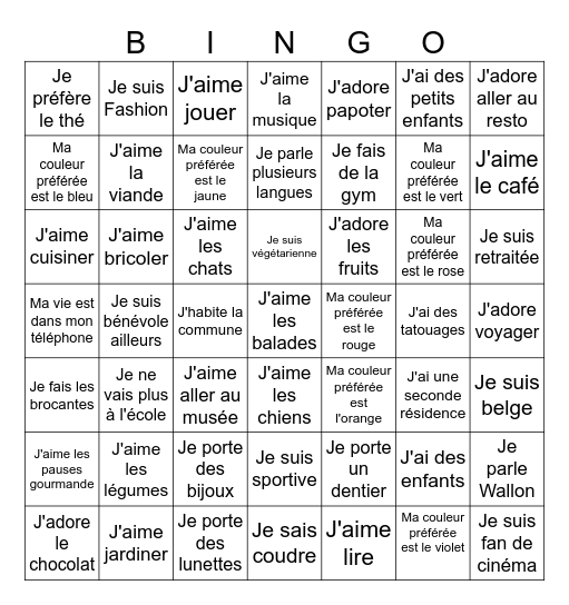------------ BINGO DES BENEVOLES ------------ Bingo Card