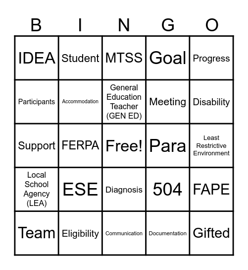 IEP BINGO Card