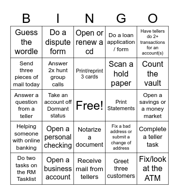 RM Bingo Card