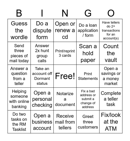 RM Bingo Card