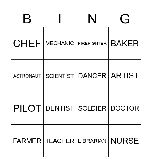 JOBS Bingo Card
