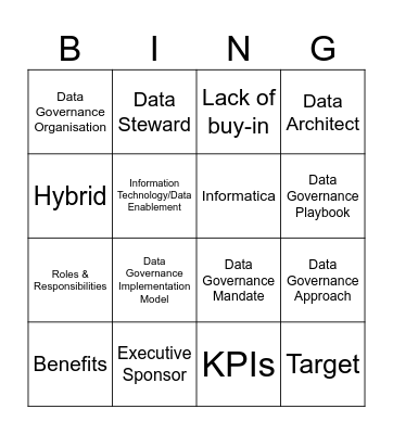 Data Governance Bingo Card