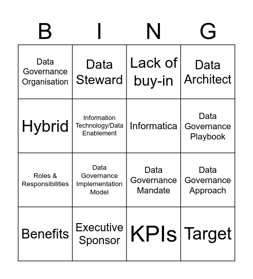 Data Governance Bingo Card