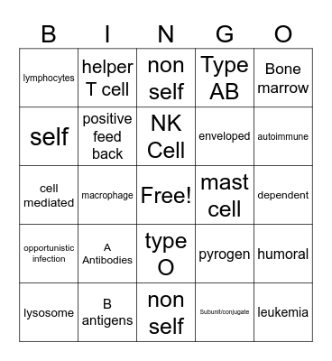 Immune system BIO I Bingo Card