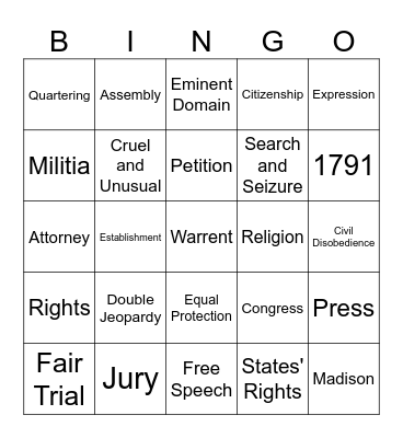 Bill of Rights Bingo Card