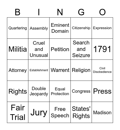 Bill of Rights Bingo Card