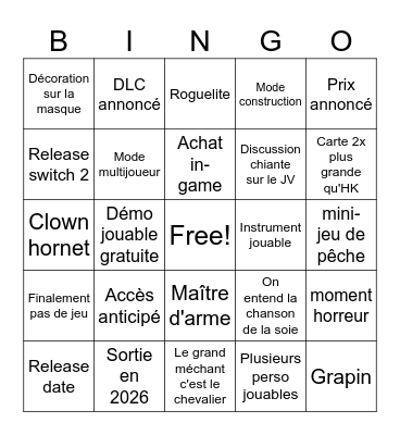 Live annonce Silksong Bingo Card
