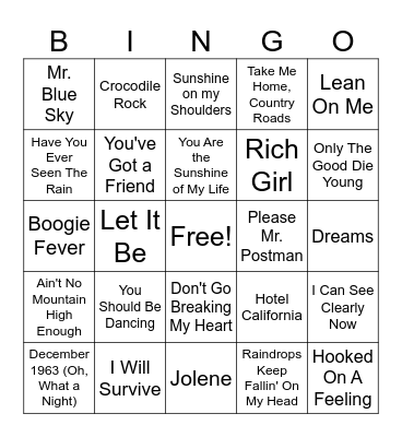 1970's BINGO Card