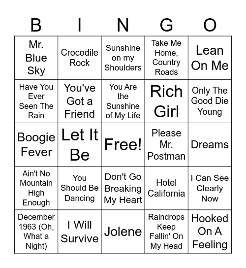 1970's BINGO Card