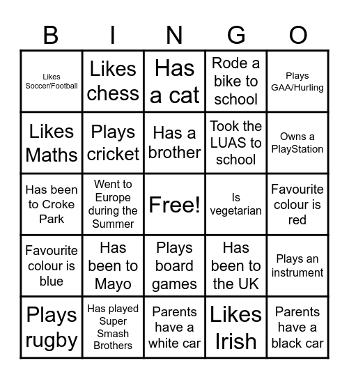 Get to know you Bingo. Find one person for each square. You can't use the same persons name more than once. Bingo Card