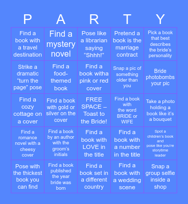 Jay's Bachelorette Party Bookstore Bingo Card