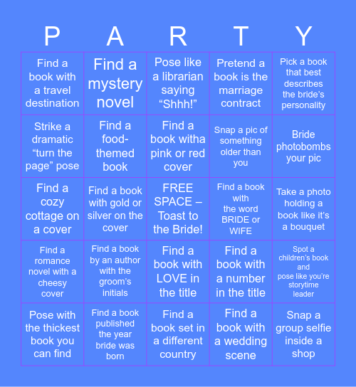 Jay's Bachelorette Party Bookstore Bingo Card