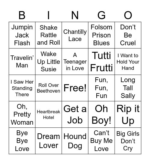 Oldies Bingo Card