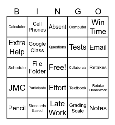 Algebra 1 Bingo Card