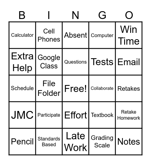 Algebra 1 Bingo Card