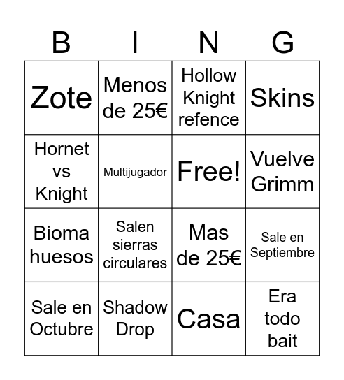 Silkclown Bingo Card