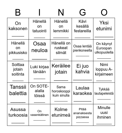 Oma nimi: Bingo Card