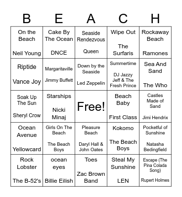 BEACH - O Bingo Card