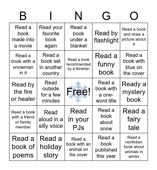 Family Winter Reading Program Bingo Card