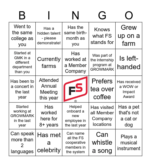 Finance All Employee Meeting Ice Breaker! Bingo Card