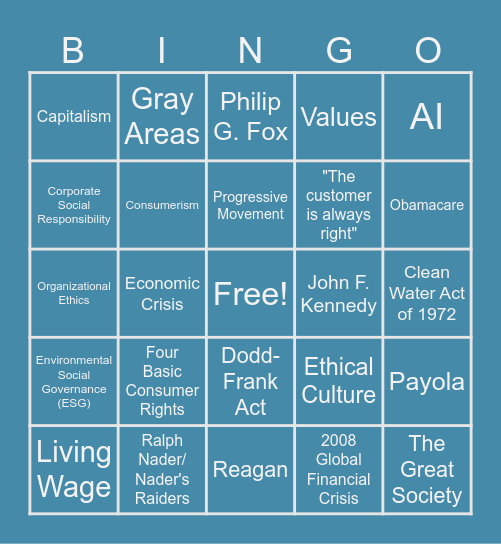 Business Ethics Group 1 Bingo Card