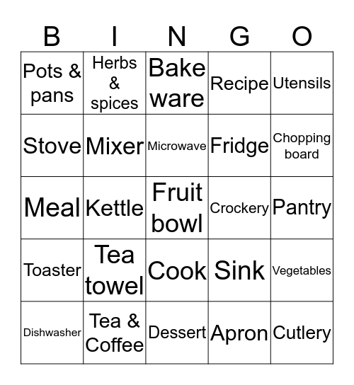 Kitchen Tea Bingo Card