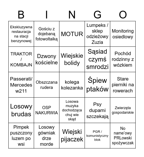 Pobyt na polskiej wsi bingo Card