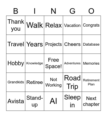 Retirement Bingo Card