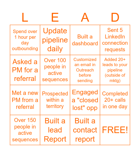 Prospecting Bingo Card