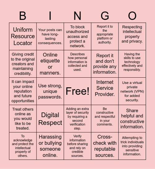 Digital Citizenship and Netiquette (3) Bingo Card