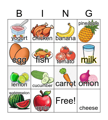 Healthy food Bingo Card