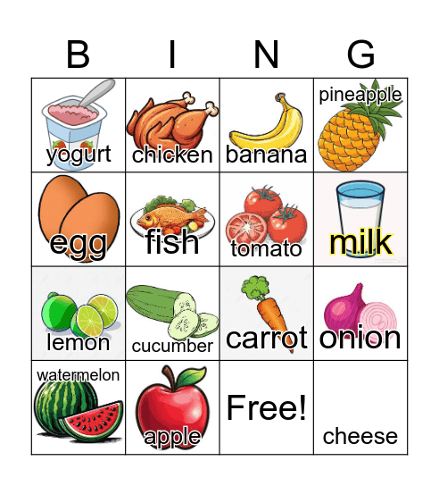 Healthy food Bingo Card