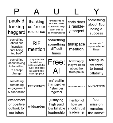Q3 all staff uwu Bingo Card