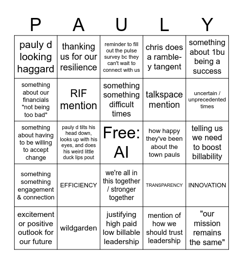 Q3 all staff uwu Bingo Card