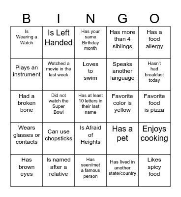 Advisory - People BINGO Card
