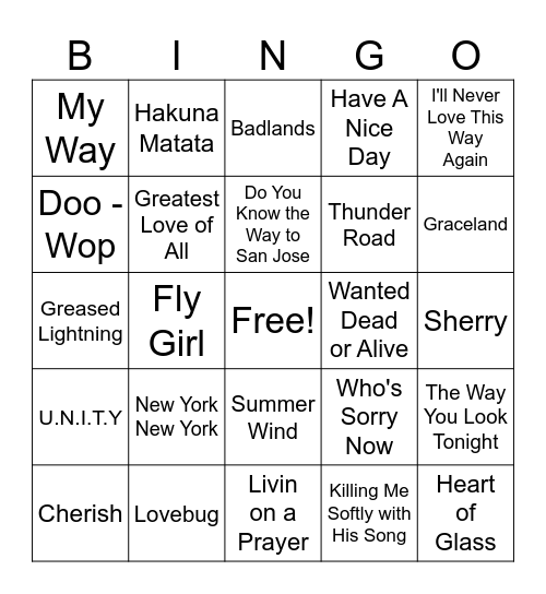 NJ Artists Bingo Card