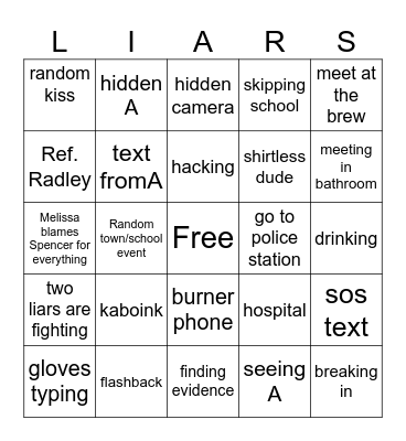 Pretty little Liars Bingo Card