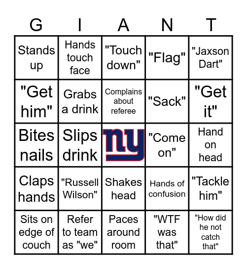 New York Giants Football Bingo Card