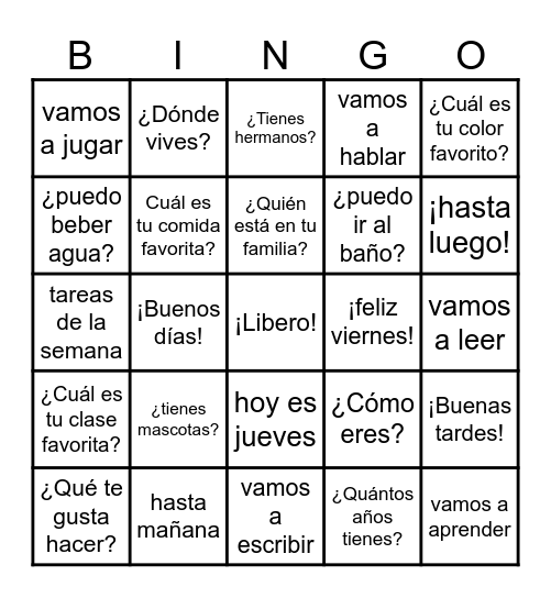 Preguntas Basicas y expresiones Bingo Card