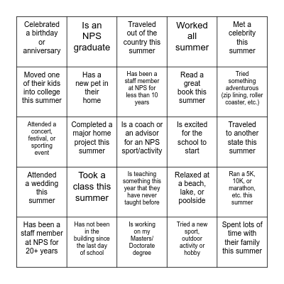 Back to School BINGO Card