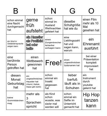 Back to school! Finde jemanden, der/die… Bingo Card