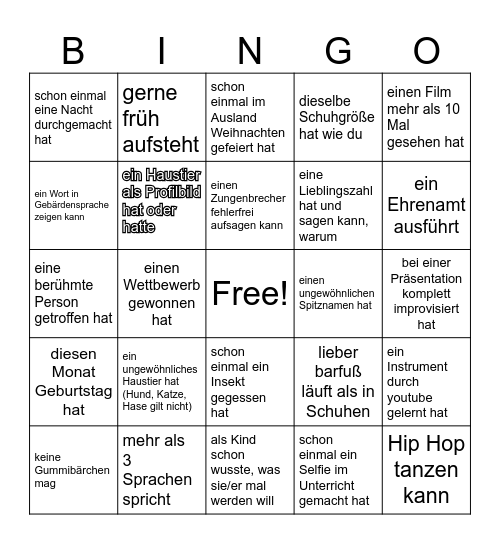 Back to school! Finde jemanden, der/die… Bingo Card