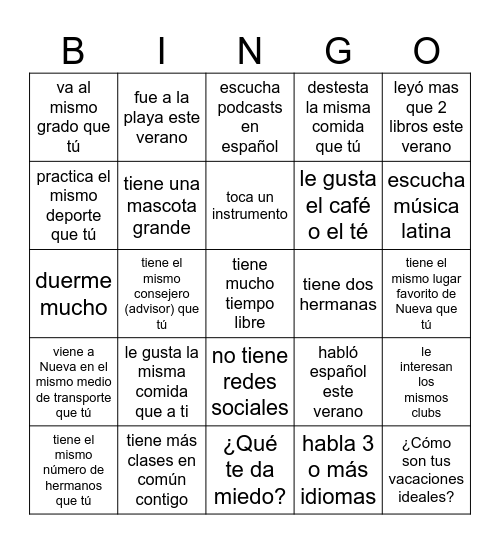 Encuentra una persona que... / a quien... Bingo Card