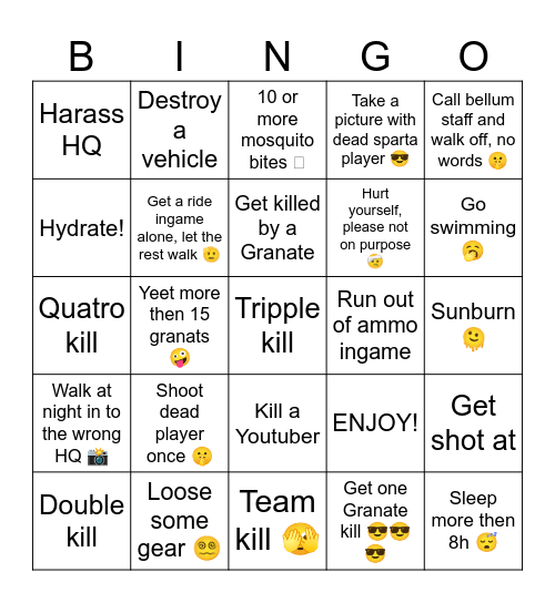 Bellum 2025 bingo Card